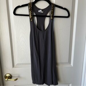 Old Navy Gray Racerback Tank Gold Sequin Straps Small Festival Y2K